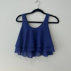 Soprano navy flowy ruffle crop top